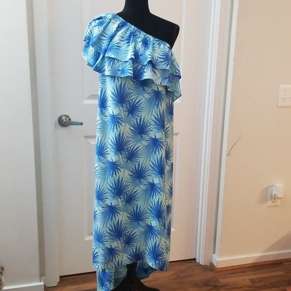 Vineyard Vines Electric Palm one Shoulder floral print summer dress Sz 10 - Picture 2 of 6